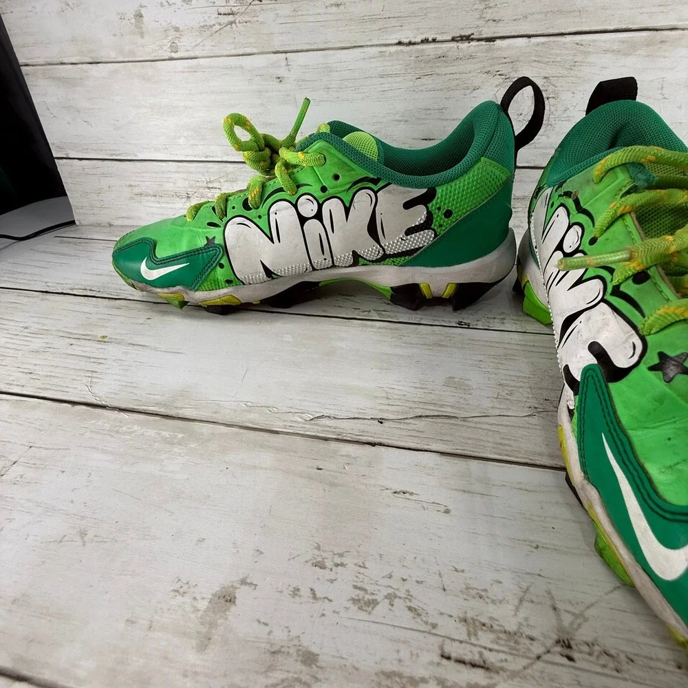 Nike Alpha Menace Shark 3 Kids‎ 5Y Green Yellow Graffiti Baseball Cleats CV0581